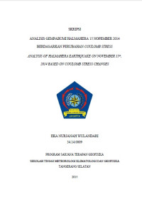 Image of ANALISIS GEMPABUMI HALMAHERA 15 NOPEMBER 2014 BERDASARKAN PERUBAHAN COULOMB STRESS
ANALYSIS OF HALMAHERA EARTHQUAKE ON NOVEMBER 15th, 2014 BASED ON COULOMB STRESS CHANGES
