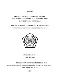 Image of Analisis Keluaran Evaporimeter Digital Dengan Memanfaatkan Data Kecepatan Angin dan Suhu Udara Permukaan