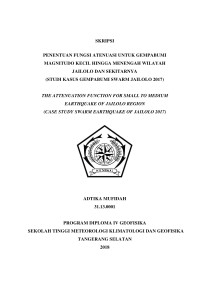 Image of PENENTUAN FUNGSI ATENUASI UNTUK GEMPABUMI KECIL HINGGA MENENGAH WILAYAH JAILOLO DAN SEKITARNYA (STUDI KASUS GEMPABUMI SWARM JAILOLO 2017)