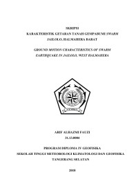 Image of KARAKTERISTIK GETARAN TANAH GEMPABUMI SWARM JAILOLO, HALMAHERA BARAT