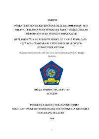 Image of PENENTUAN MODEL KECEPATAN LOKAL GELOMBANG P 1-D DI WILAYAH BALI DAN NUSA TENGGARA BARAT MENGGUNAKAN METODA COUPLED VELOCITY-HYPOCENTER