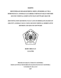 Image of IDENTIFIKASI SESAR KENDENG SERTA PEMODELAN TIGA DIMENSI DATA ANOMALI GAYABERAT MENGGUNAKAN METODE SECOND VERTICAL DERIVATIVE DAN SOFTWARE GRAV3D