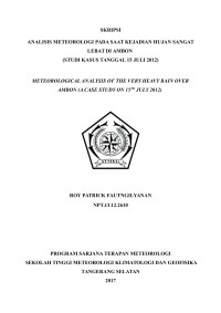 Image of ANALISIS METEOROLOGI PADA SAAT KEJADIAN HUJAN SANGAT LEBAT DI AMBON ( STUDI KASUS TANGGAL 15 JULI 2012 )