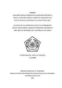 Image of ANALISIS TINGKAT KERAWANAN KEJADIAN PETIR CG DENGAN METODE SIMPLE ADDITIVE WEIGHTING DI WILAYAH KOTA KENDARI, SULAWESI TENGGARA