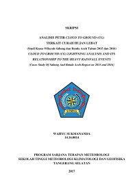 Image of ANALISIS PETIR CLOUD TO GROUND (CG) TERKAIT CURAH HUJAN LEBAT (STUDI KASUS WILAYAH SABANG DAN BANDA ACEH TAHUN 2015 DAN 2016)
TERKAIT CURAH HUJAN LEBAT 
(Studi Kasus Wilayah Sabang dan Banda Aceh Tahun 2015 dan 2016)