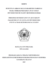 Image of JURNAL PENENTUAN AMBANG BATAS PARAMETER STABILITAS UDARA TERHADAP KEJADIAN AWAN CB DAN THUNDERSTORM DI STASIUN METEOROLOGI BIAK