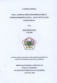 Image of Pola Anomali Bouguer Berdasarkan Estimasi Densitas Rata-Rata Nettleton Daerah Riau