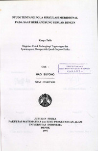 Image of Studi Tentang Pola Sirkulasi Meridional Pada Saat Berlangsung Seruak Dingin