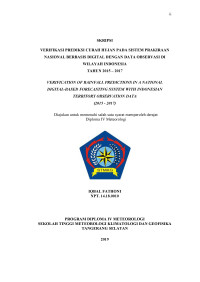 Image of VERIFIKASI PREDIKSI CURAH HUJAN PADA SISTEM PRAKIRAAN
NASIONAL BERBASIS DIGITAL DENGAN DATA OBSERVASI DI
WILAYAH INDONESIA TAHUN 2015 – 2017
