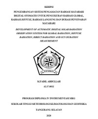 Image of Pengembangan Sistem Pengamatan Radiasi Matahari Digital Otomatis Untuk Pengukuran Radiasi Global, Radiasi Diffuse, Radiasi Langsung Dan Durasi Penyinaran Matahari