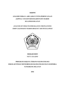 Image of Analisis neraca air lahan untuk perencanaan jadwal tanam Padi di kabupaten Maros Sulawesi selatan