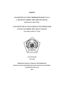 Image of ANALISIS HUJAN LEBAT BERBASIS RADAR CUACA
C-BAND DAN MODEL WRF-ARW DI PADANG
(Studi Kasus 21 Maret 2016)