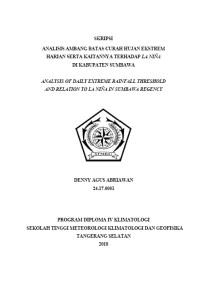 Image of ANALISIS AMBANG BATAS CURAH HUJAN EKSTREM HARIAN SERTA KAITANNYA TERHADAP LA NIÑA DI KABUPATEN SUMBAWA