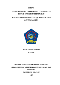 Image of Perancangan Sistem Peralatan Evaporimeter Digital Untuk Panci Penguapan