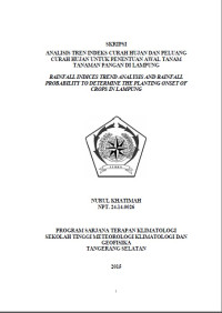 Image of JURNAL ANALISIS TREN INDEKS CURAH HUJAN DAN PELUANG
CURAH HUJAN UNTUK PENENTUAN AWAL TANAM
TANAMAN PANGAN DI LAMPUNG